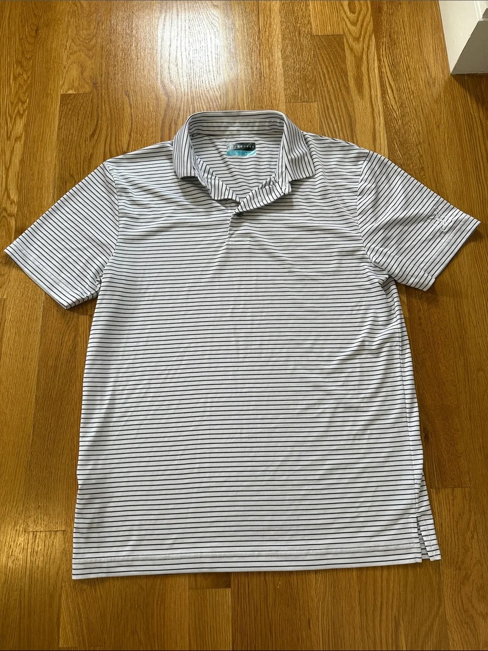 PGA Tour White Polo with Thin Black Stripes